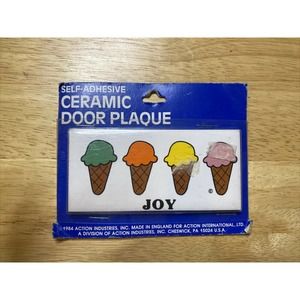 Vintage Retro Dead Stock JOY With Ice Cream Cones Ceramic Door Name Wall Sign